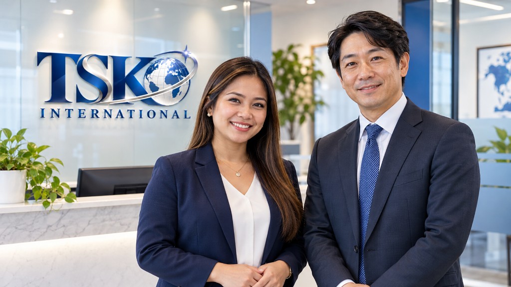 TSK INTERNATIONALの相談窓口をイメージしたオフィスと男女スタッフ
